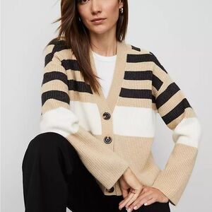 Striped Beige and Black Women's Sweater Ann Taylor MP